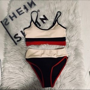 NWT High Waisted Knit Colorblock Bikini M Shein